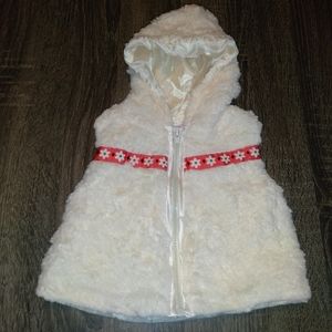 Real Love Baby Girls Ivory Faux Fur Vest Jacket w/Hoodie Size 3-6 Months.
